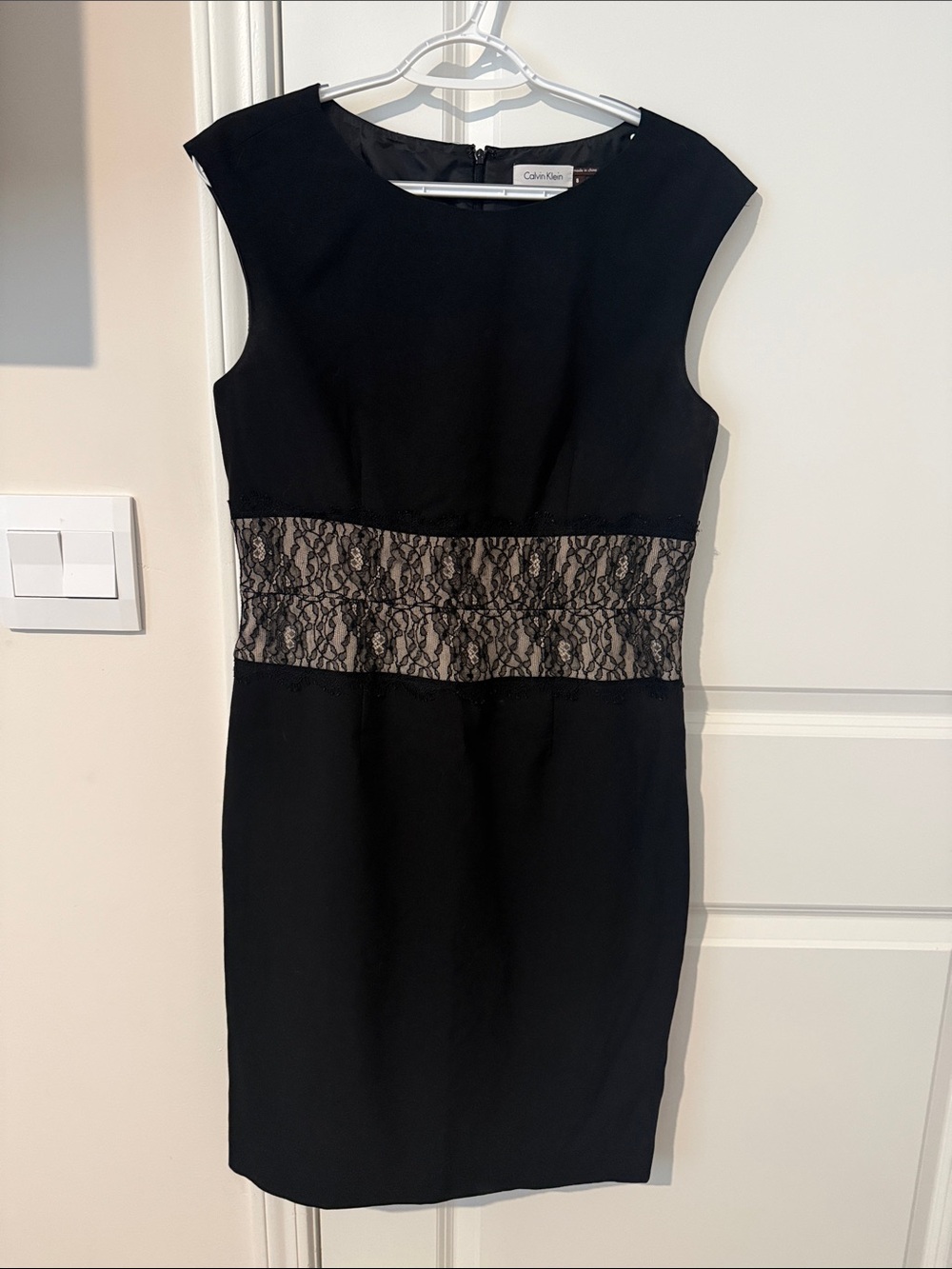 Calvin Klein Black Midi Dress with Lace Waistband